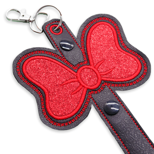 Minnie Bow Red Glitter Black Strap Ear & Sunglasses Holder