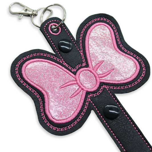 Minnie Bow Pink Glitter Black Strap Ear & Sunglasses Holder