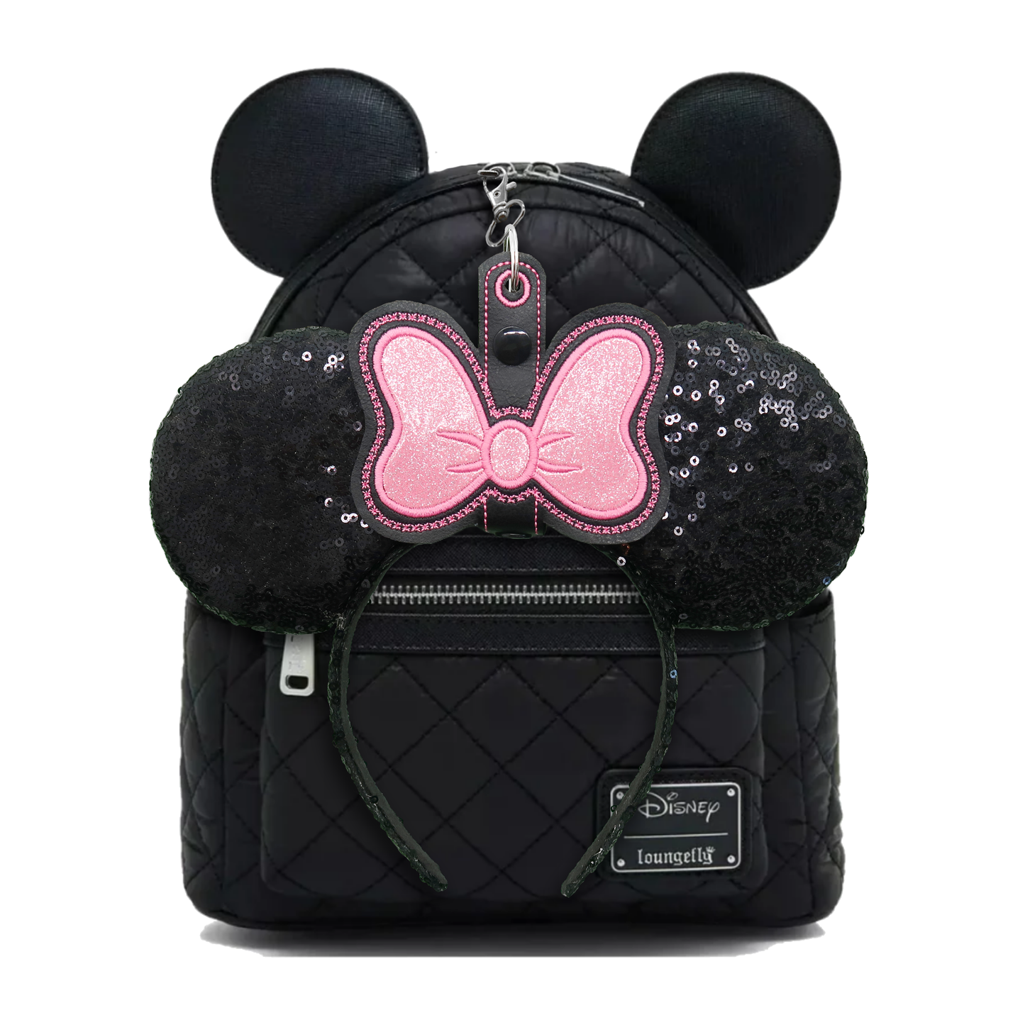 Minnie Bow Pink Glitter Black Strap Ear & Sunglasses Holder