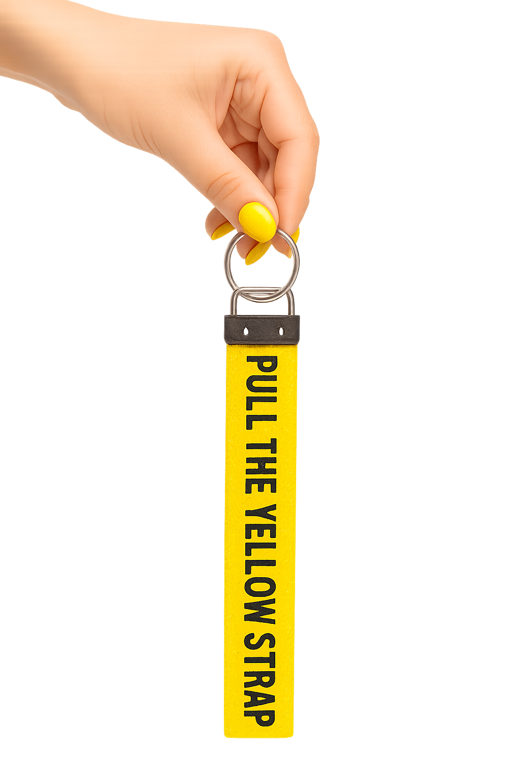 Pull the Yellow Strap Nylon Wristlet Keyring