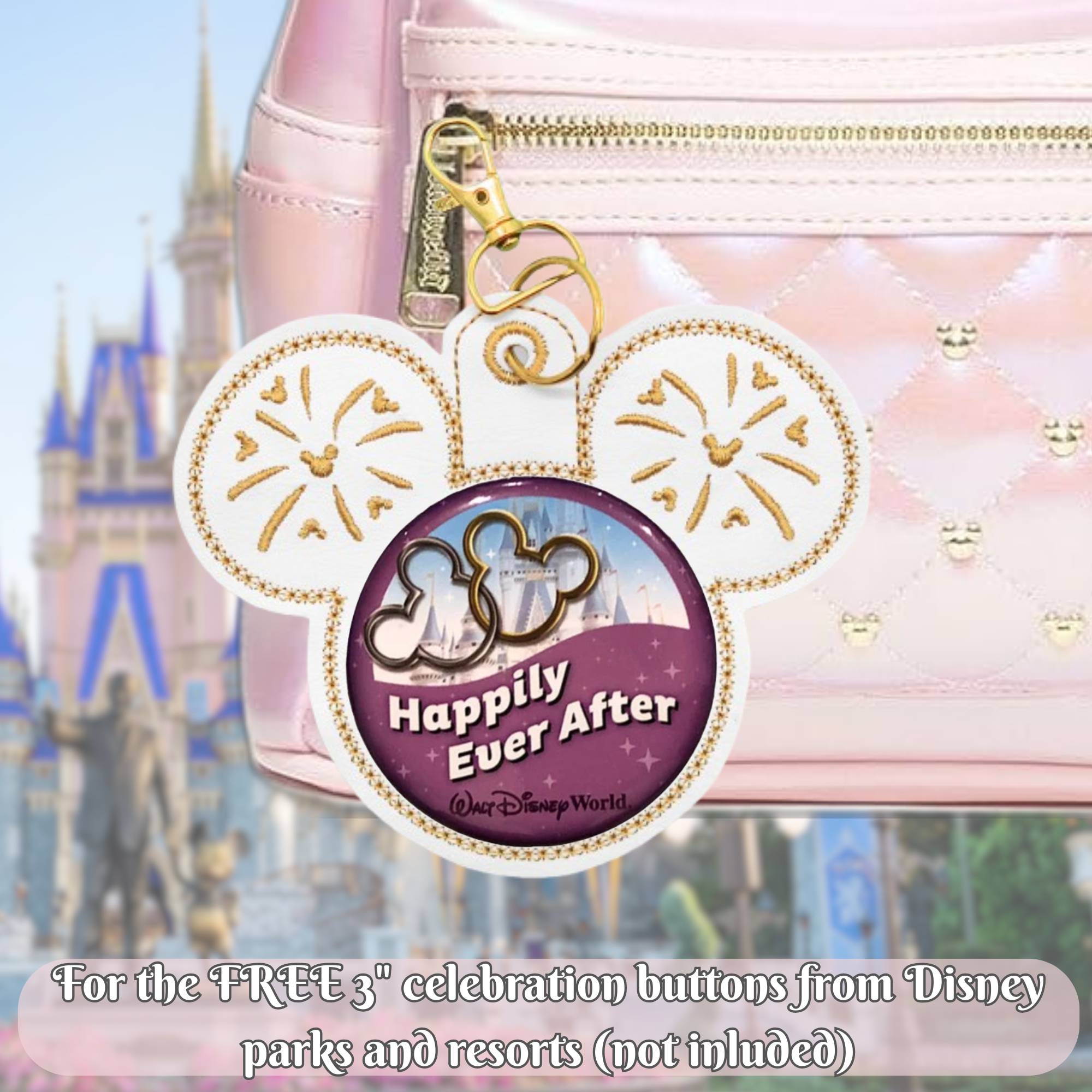 Disnet white gold fireworks button backer