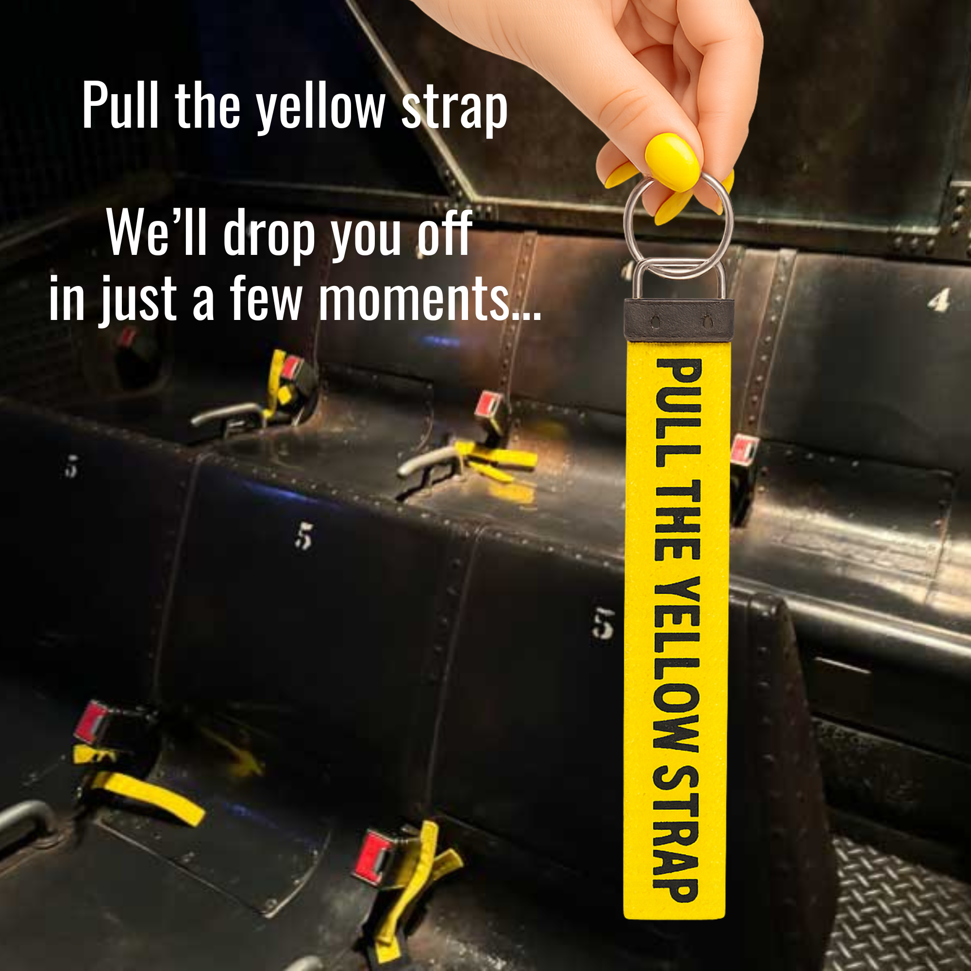 Pull the Yellow Strap Nylon Wristlet Keyring