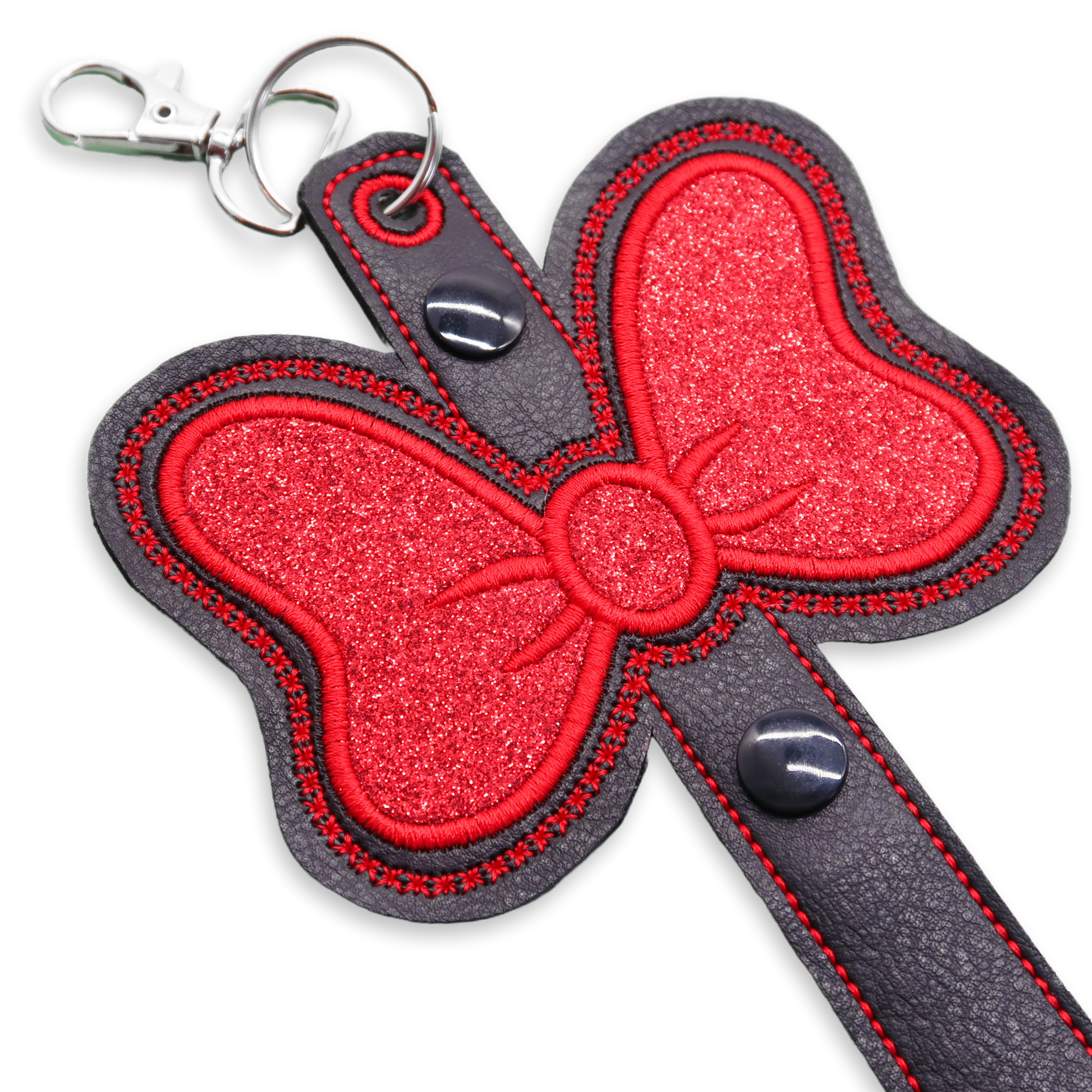 Minnie Bow Red Glitter Black Strap Ear & Sunglasses Holder
