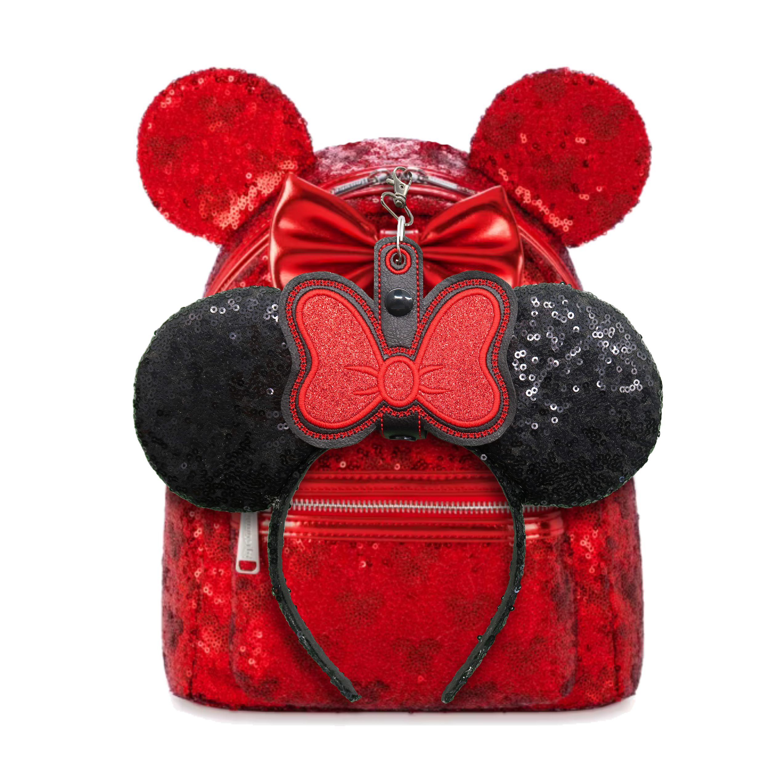 Minnie Bow Red Glitter Black Strap Ear & Sunglasses Holder