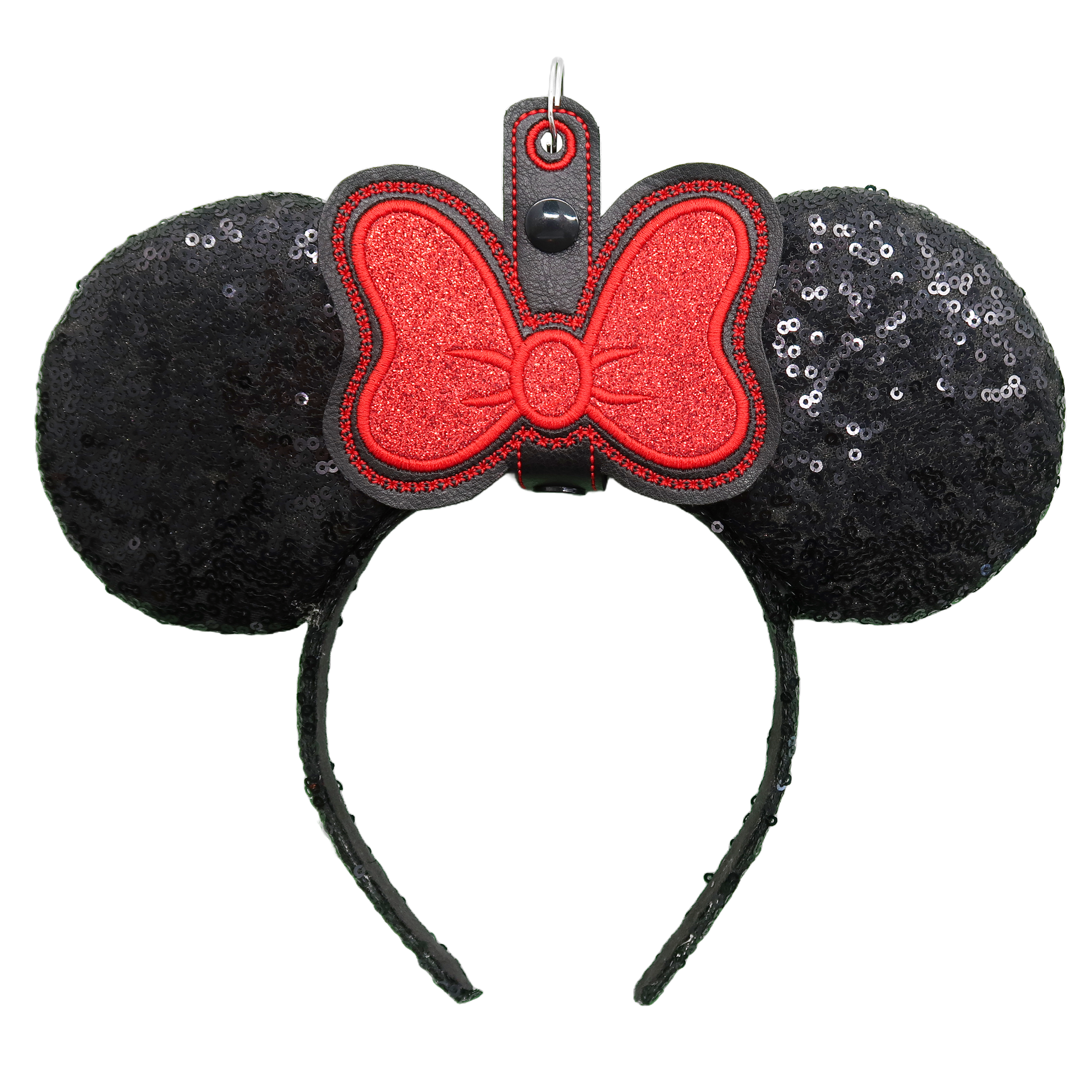 Minnie Bow Red Glitter Black Strap Ear & Sunglasses Holder