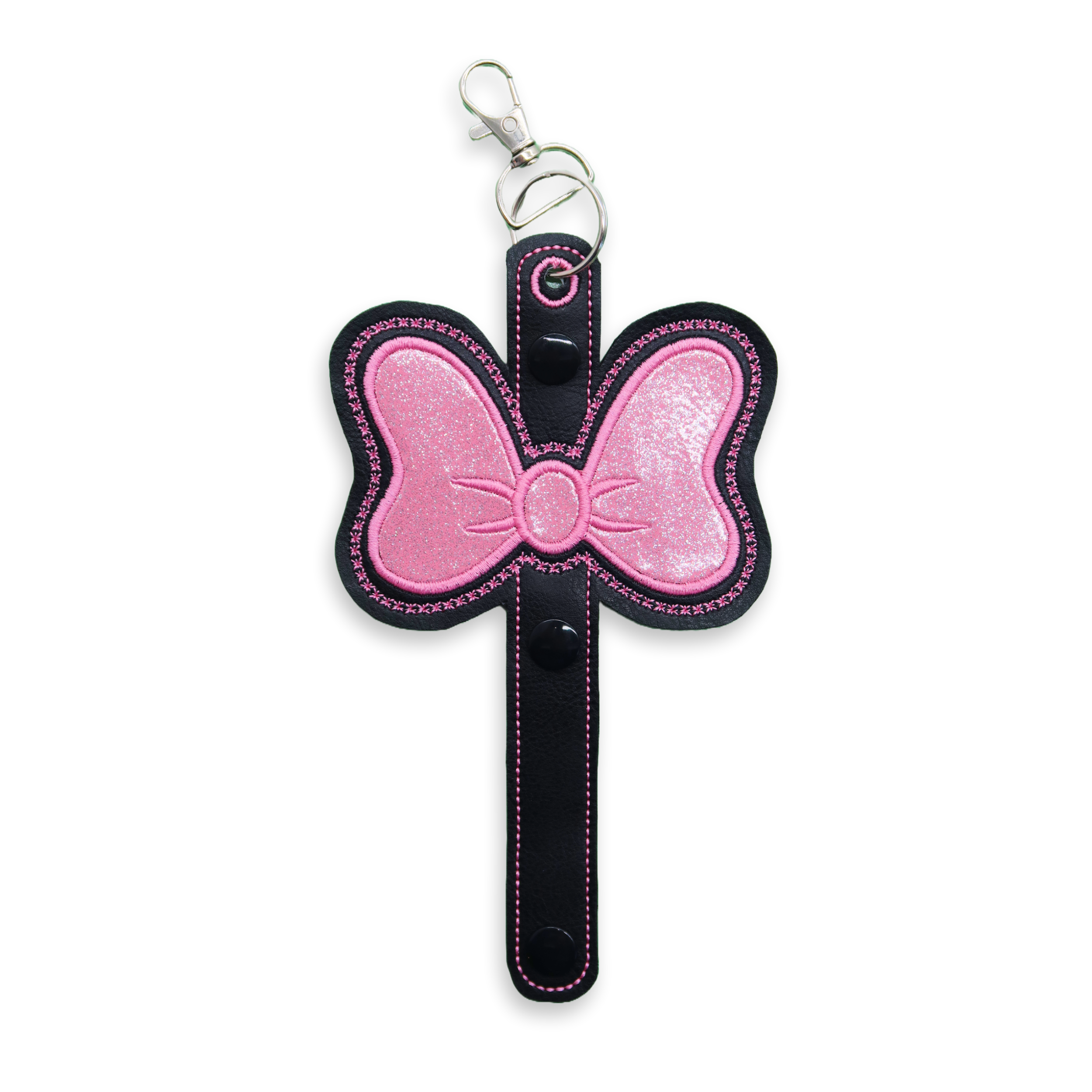 Minnie Bow Pink Glitter Black Strap Ear & Sunglasses Holder