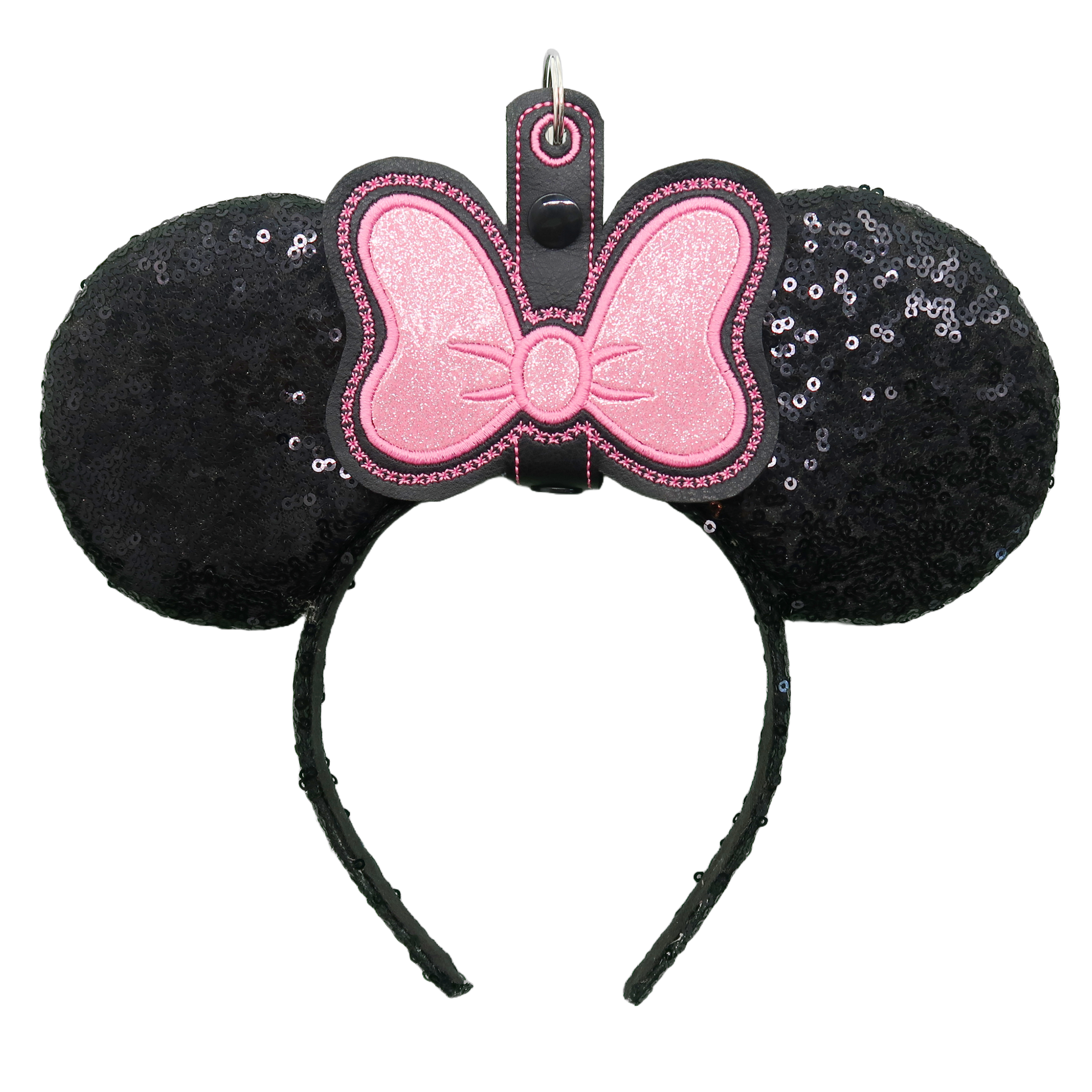 Minnie Bow Pink Glitter Black Strap Ear & Sunglasses Holder