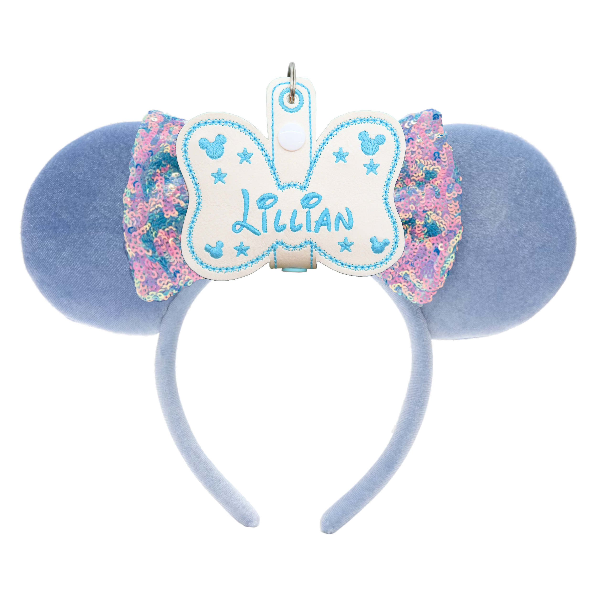 Personalised Blue Minnie Bow Ear Holder & Sunglasses Holder