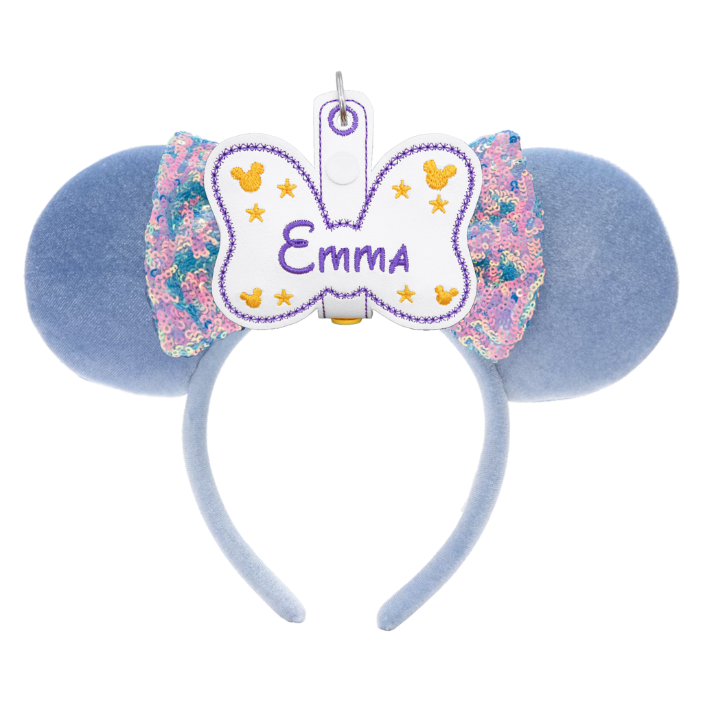 Personalised Purple & Gold Minnie Bow Ear Holder